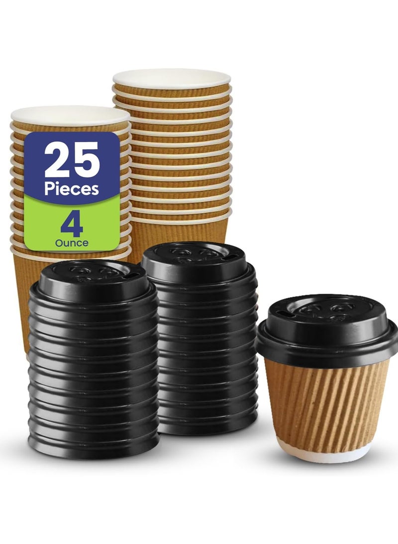SNH Packing كوب بني مضلع 4 أونصات مع غطاء 25 قطعة - Image 1